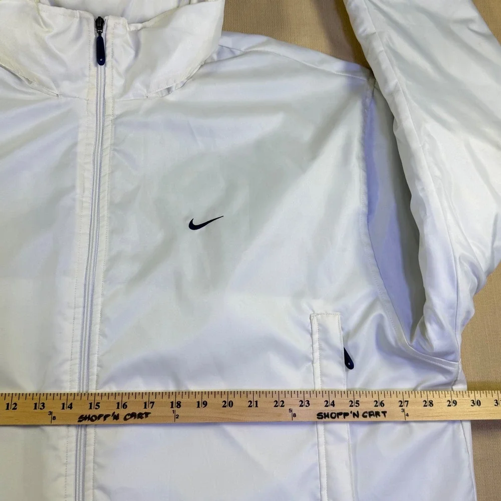 Nike 6.4.5.3. Mens XL White Insulated Full Zip Jacket Blue Quilted Lining Hooded